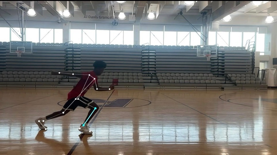 Athlete with an upright shin angle at ground contact, step 1